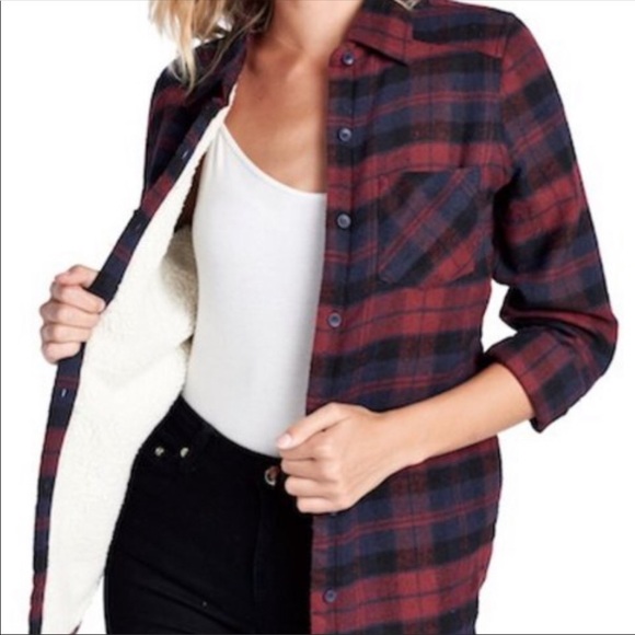 NEW!❗️LAST ONE❗️SHERPA LINED FLANNEL PLAID TOP - Picture 4 of 4